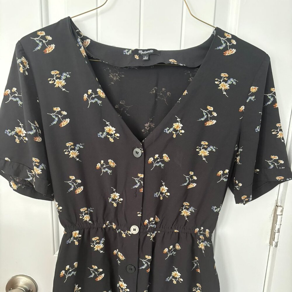 Madewell Black Floral Short Sleeve Jumpsuit